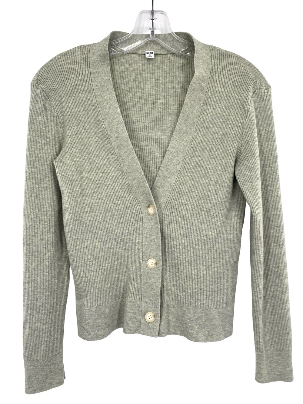 Uniqlo Ribbed Cropped Cardigan Sweater V Neck Button Front Size XS